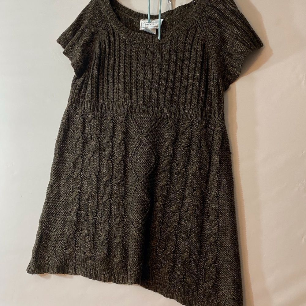 UNITED STATES SWEATERS Brown Cable Knit Sweater Vest Crew neck Cap sleeves L - Picture 5 of 13